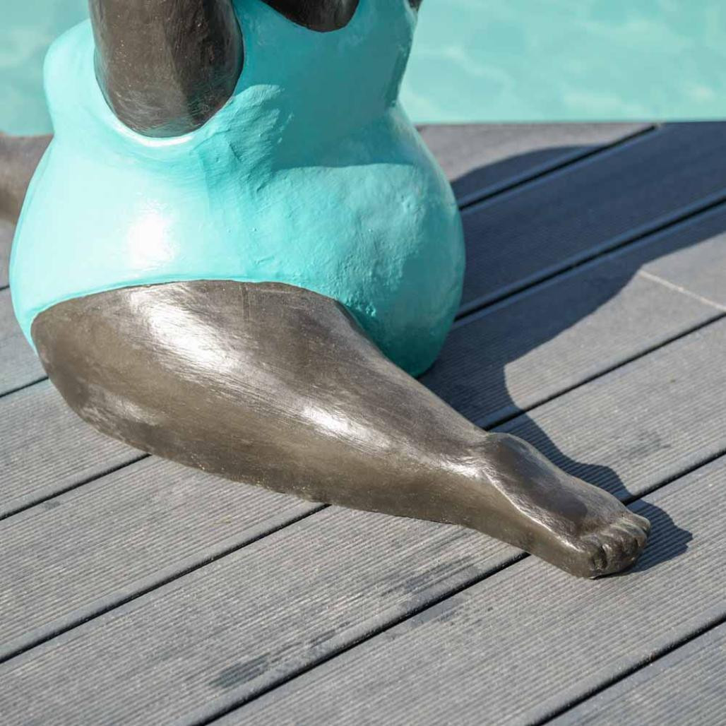 Statue moderne femme ronde position yoga turquoise Statue moderne femme ronde position yoga turquoise