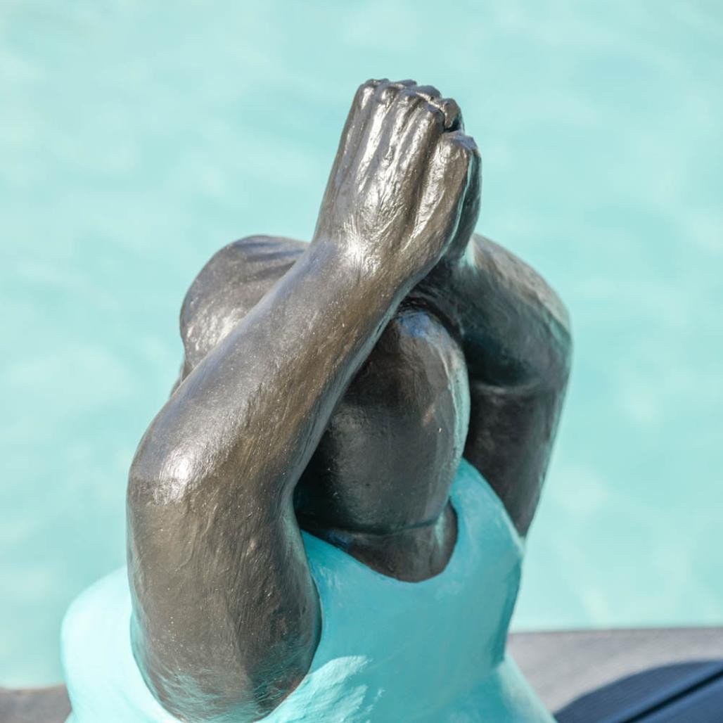 Statue moderne femme ronde position yoga turquoise Statue moderne femme ronde position yoga turquoise