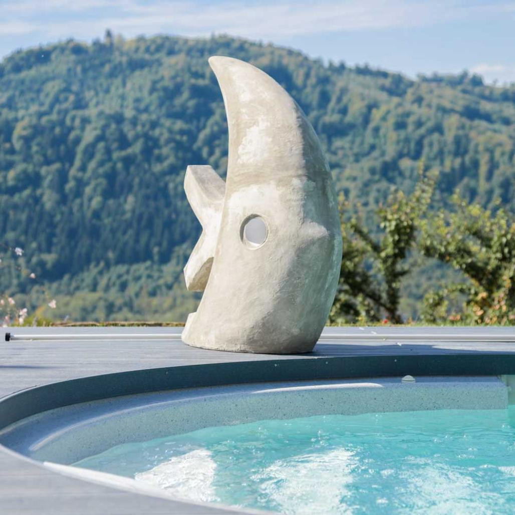 Grande sculpture design poisson 100 cm gris