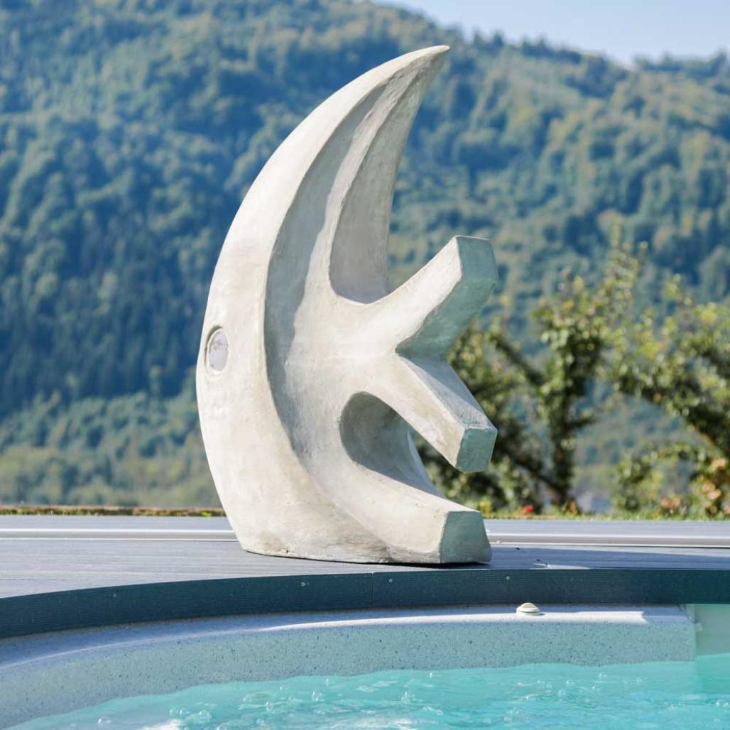 Grande sculpture design poisson 100 cm gris