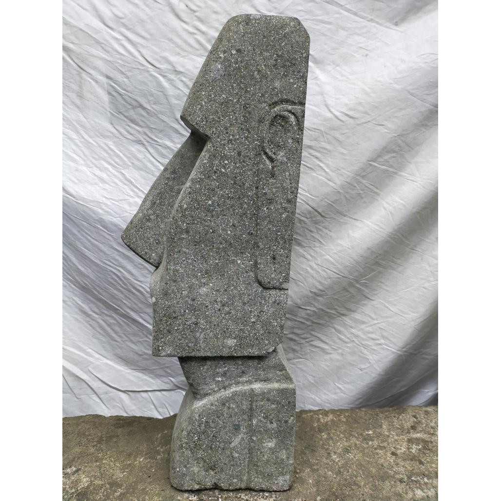 Statue jardin zen moai visage allongé en pierre volcanique 100 cm Statue jardin zen moai visage allongé en pierre volcanique 100 cm