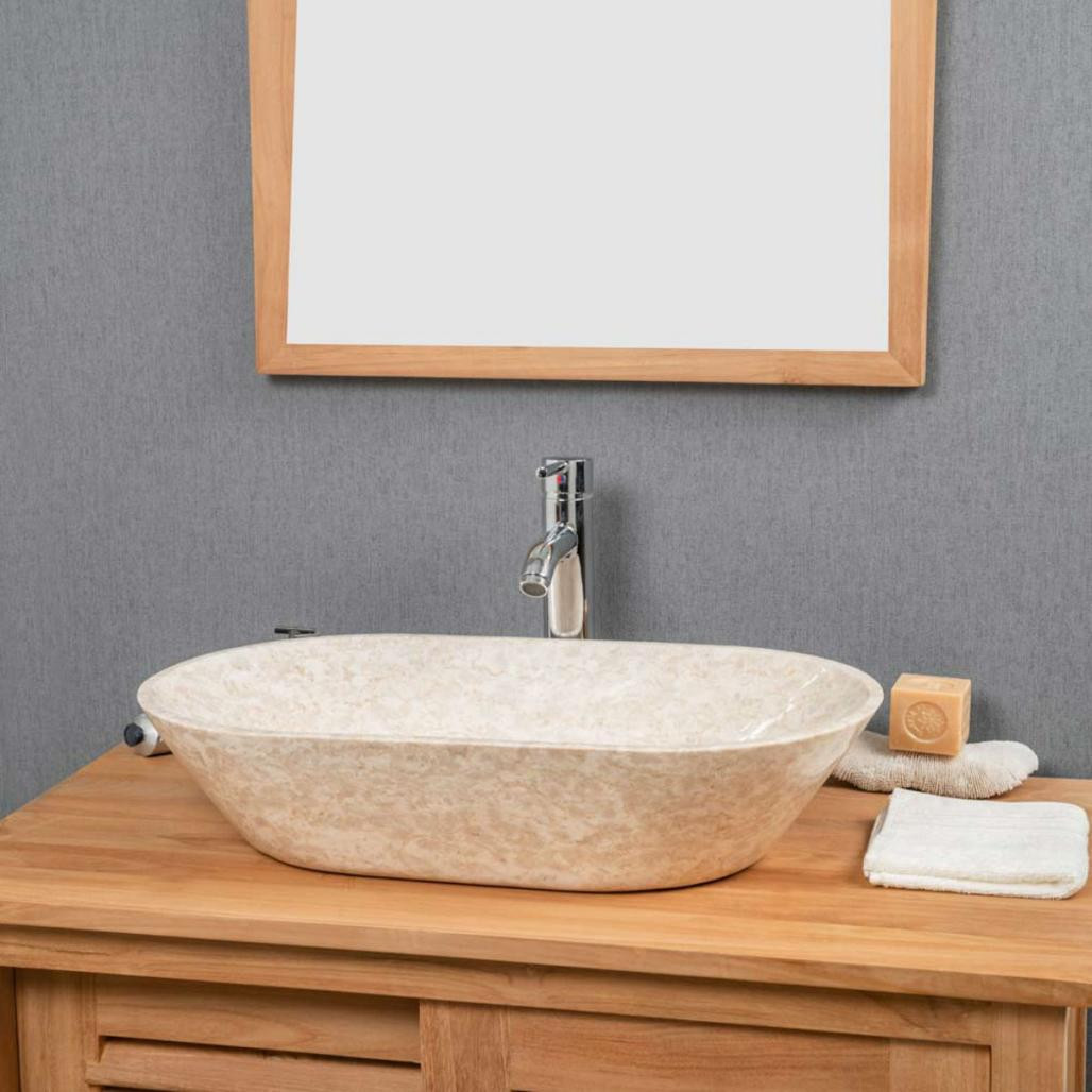 Vasque salle de bain en marbre Eve crème 60 cm