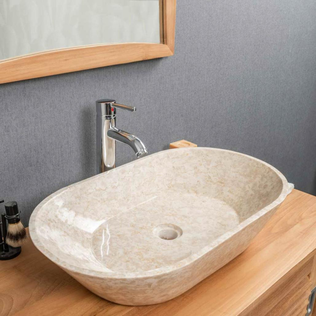 Vasque salle de bain en marbre Eve crème 60 cm Vasque salle de bain en marbre Eve crème 60 cm
