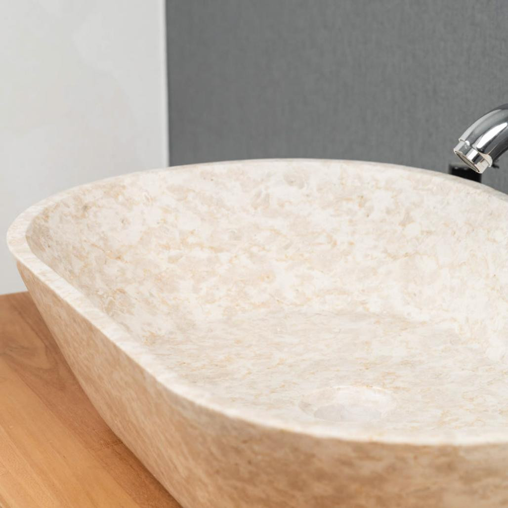 Vasque salle de bain en marbre Eve crème 60 cm Vasque salle de bain en marbre Eve crème 60 cm