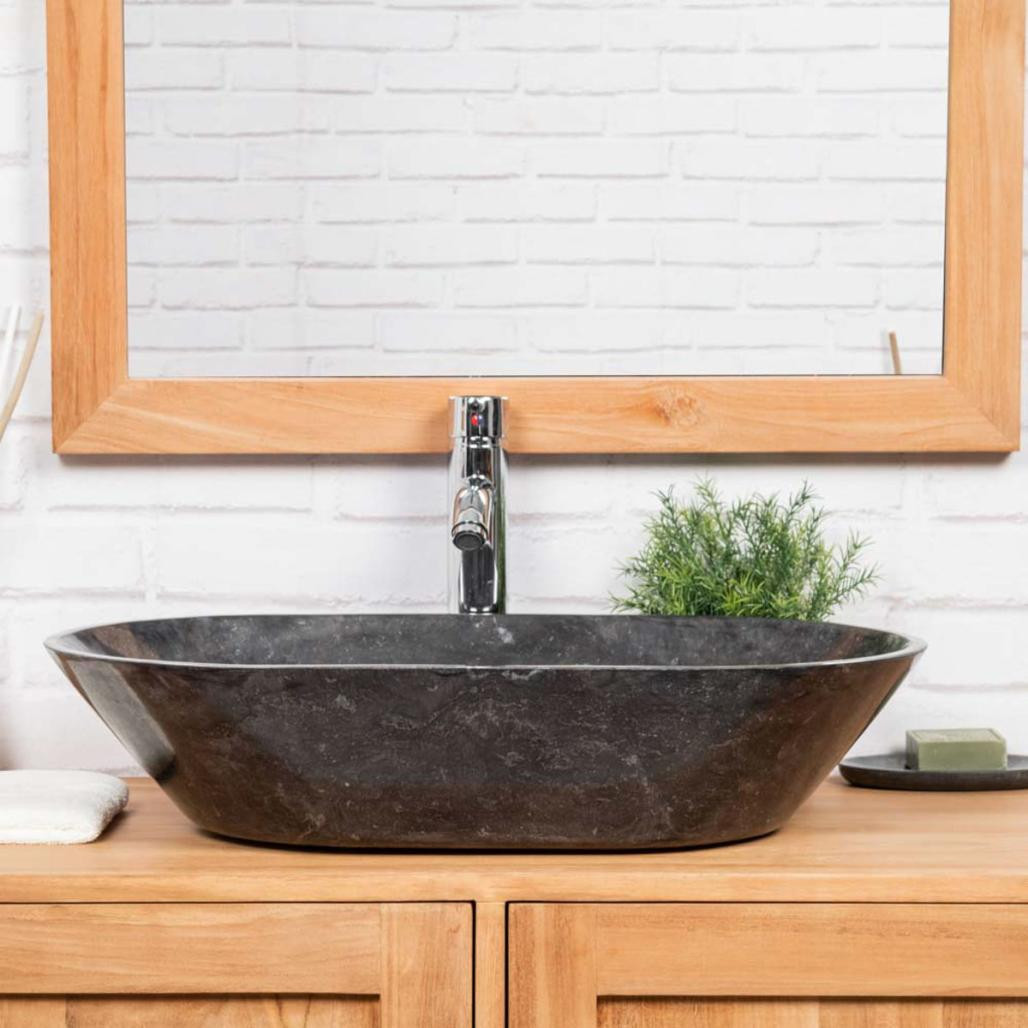 Vasque en marbre salle de bain Eve noire 60cm