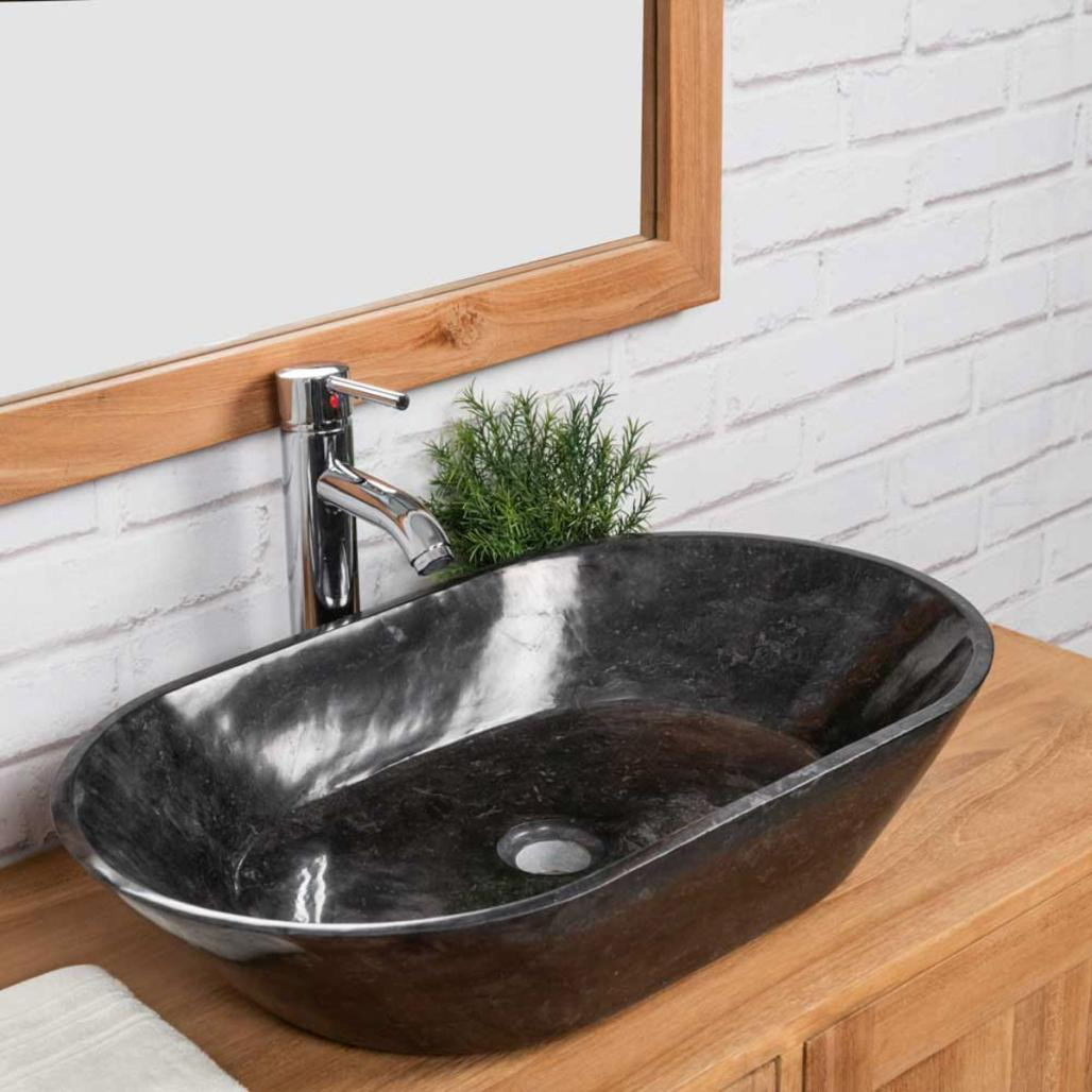 Vasque en marbre salle de bain Eve noire 60cm
