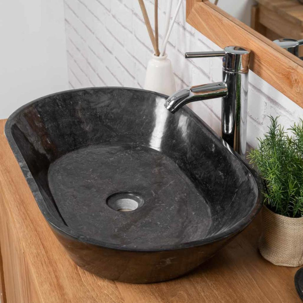 Vasque en marbre salle de bain Eve noire 60cm
