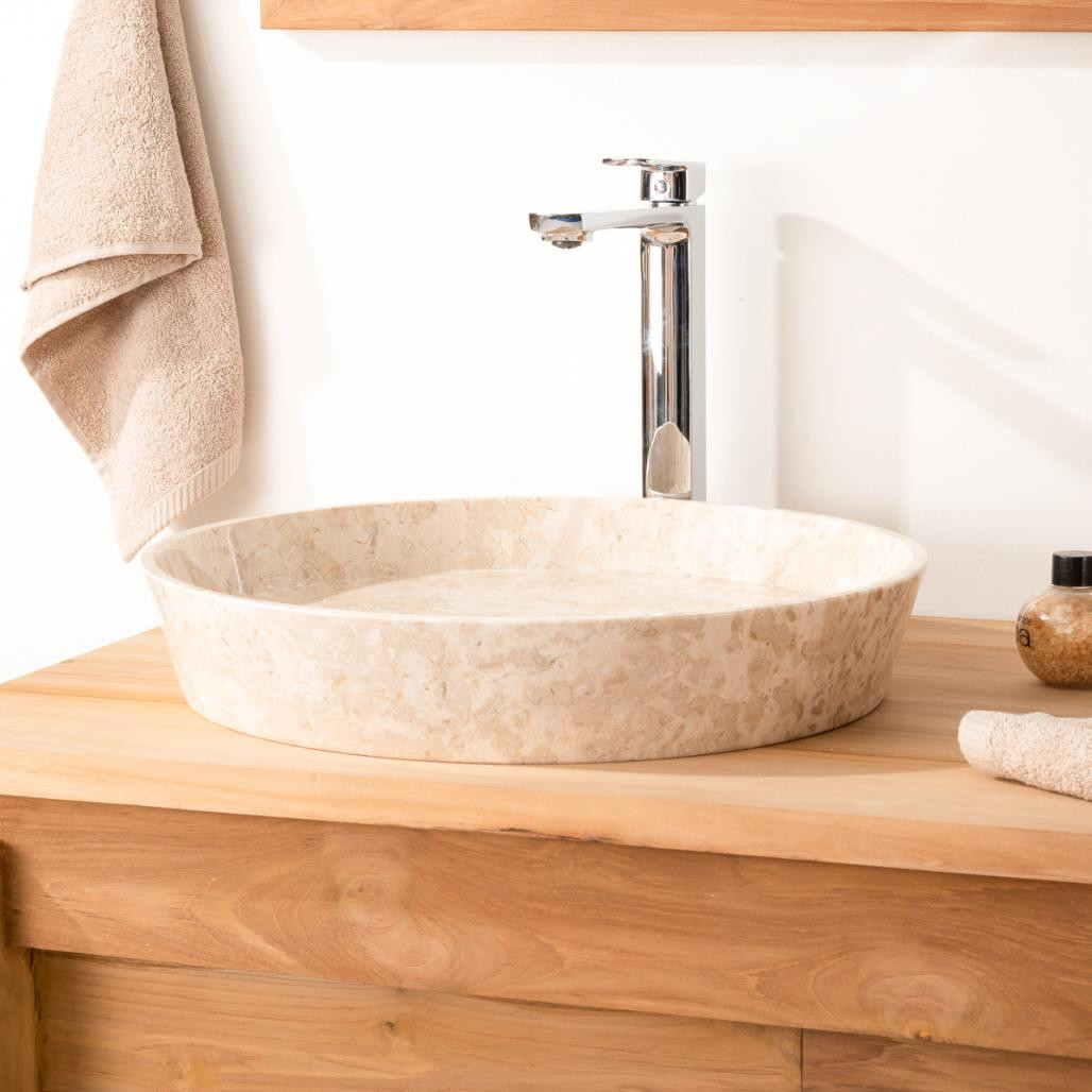 Vasque en marbre à poser salle de bain Malo 45 cm creme Vasque en marbre à poser salle de bain Malo 45 cm creme