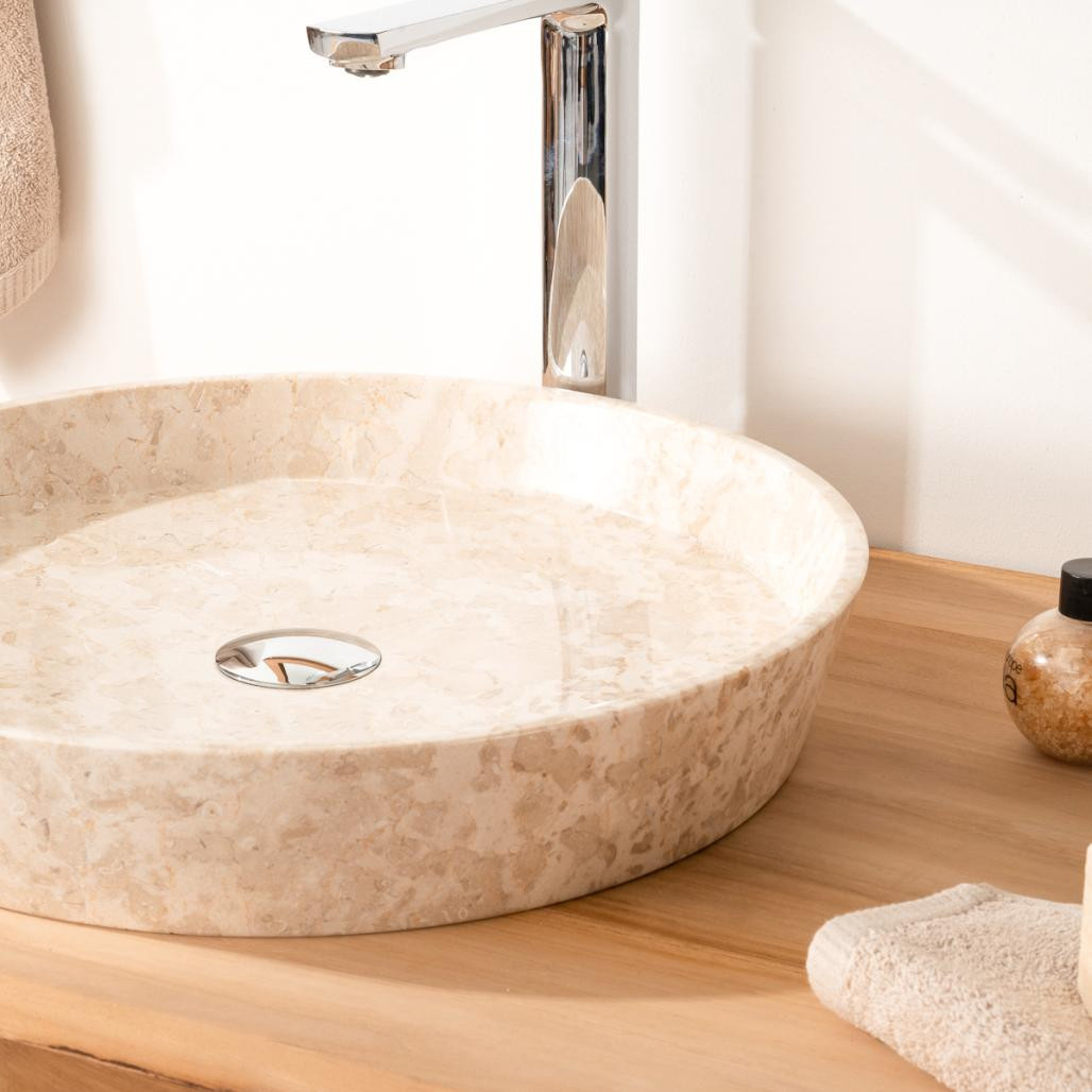 Vasque en marbre à poser salle de bain Malo 45 cm creme Vasque en marbre à poser salle de bain Malo 45 cm creme