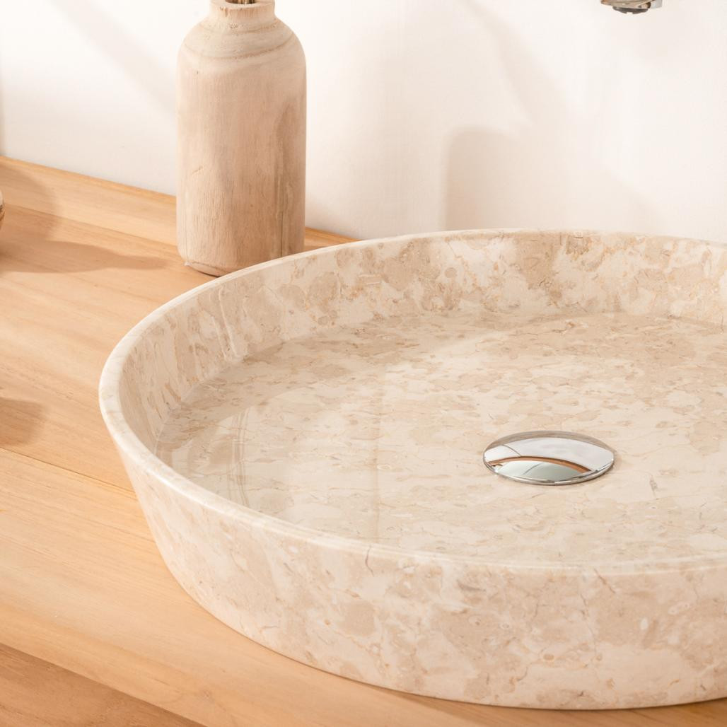 Vasque en marbre à poser salle de bain Malo 45 cm creme Vasque en marbre à poser salle de bain Malo 45 cm creme