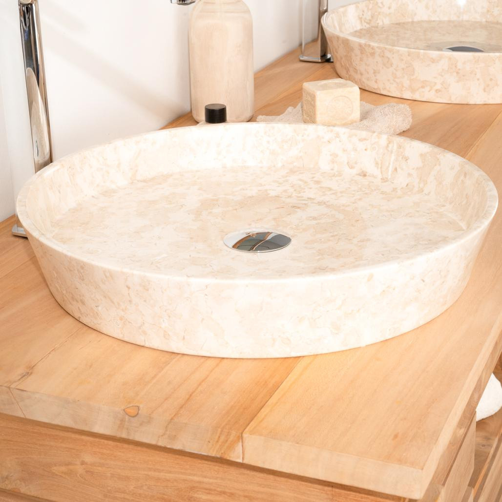 Vasque en marbre à poser salle de bain Malo 45 cm creme Vasque en marbre à poser salle de bain Malo 45 cm creme