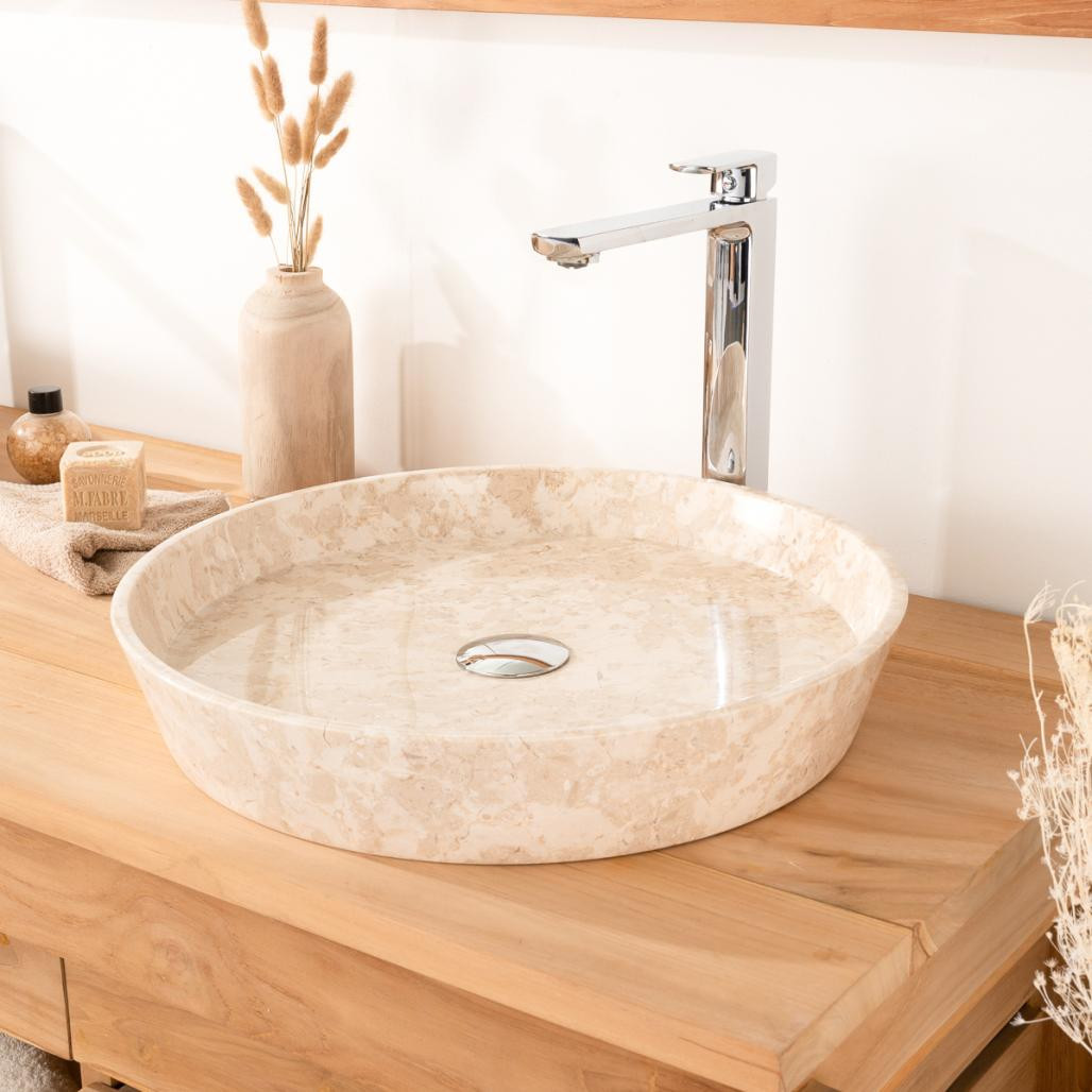 Vasque en marbre à poser salle de bain Malo 45 cm creme Vasque en marbre à poser salle de bain Malo 45 cm creme