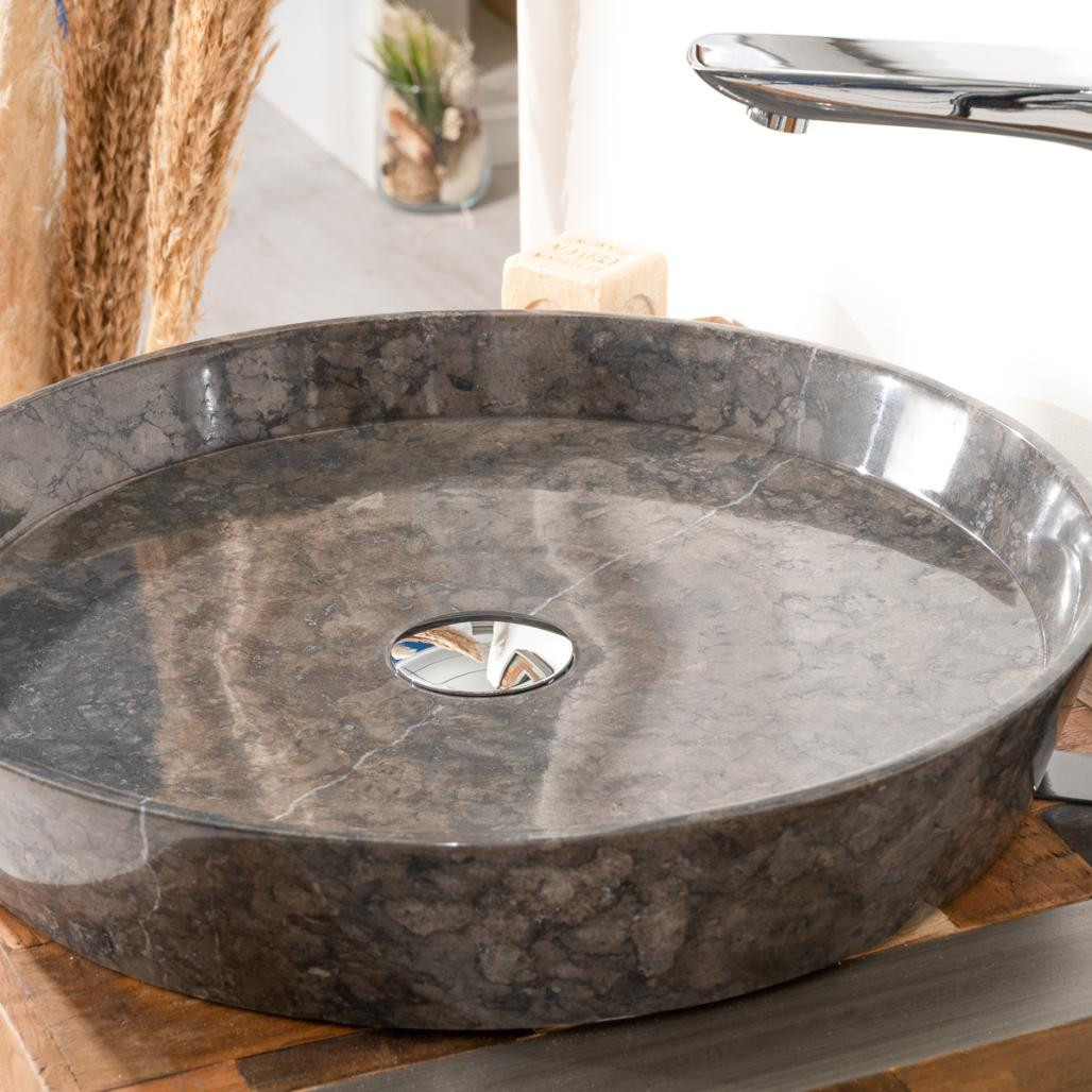 Vasque à poser en marbre pour salle de bain Malo 45 noir Vasque à poser en marbre pour salle de bain Malo 45 noir