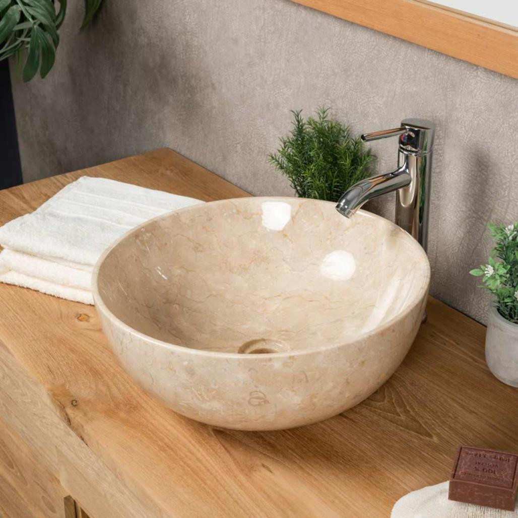 Vasque salle de bain ronde à poser Léa 40cm crème