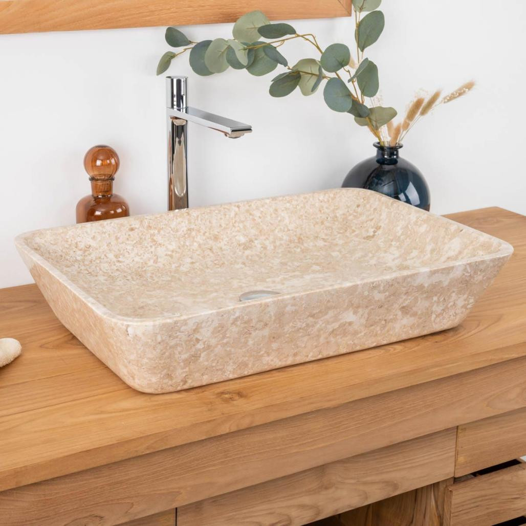 Vasque de salle de bain à poser en marbre Carmen crème 60cm