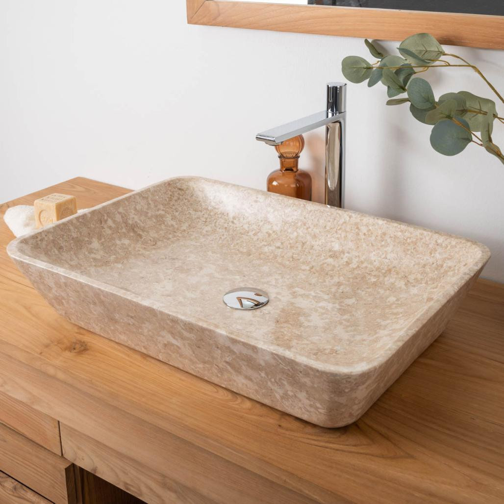 Vasque de salle de bain à poser en marbre Carmen crème 60cm Vasque de salle de bain à poser en marbre Carmen crème 60cm