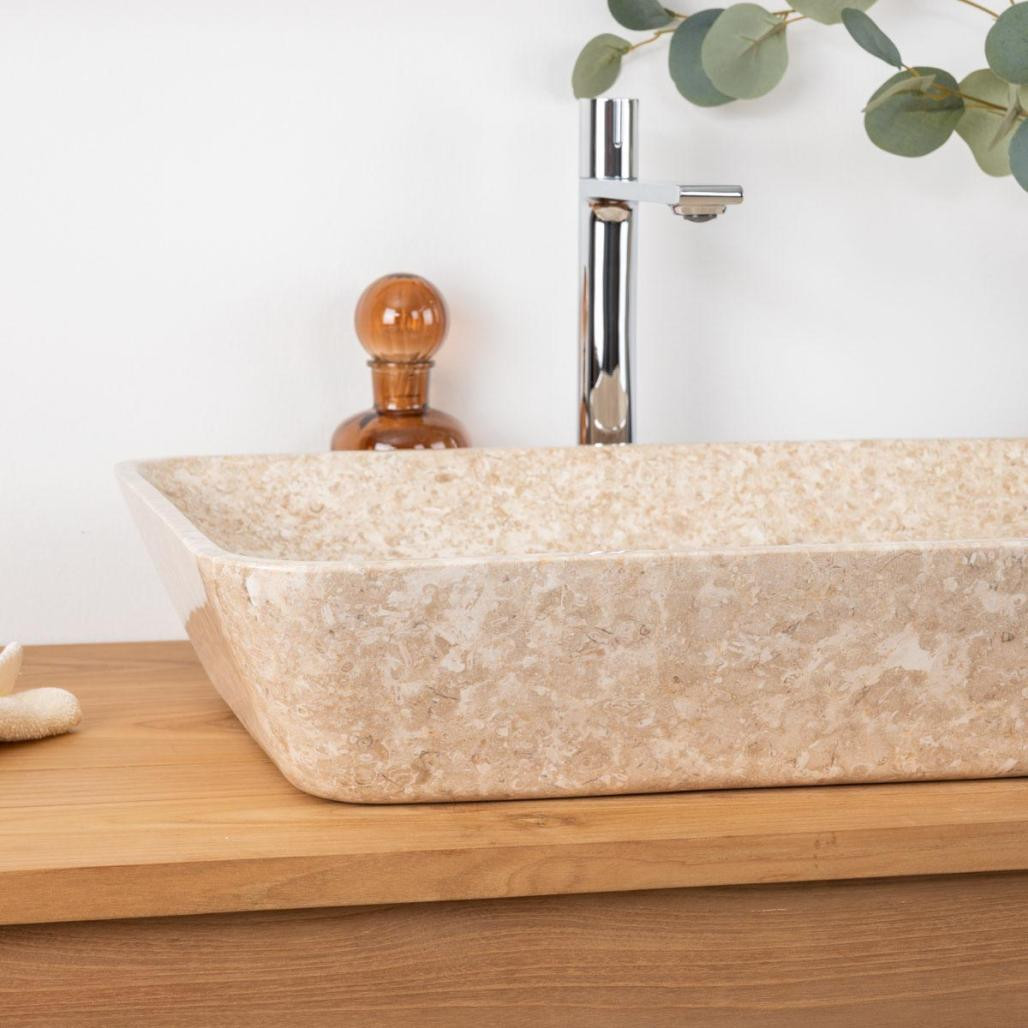 Vasque de salle de bain à poser en marbre Carmen crème 60cm Vasque de salle de bain à poser en marbre Carmen crème 60cm