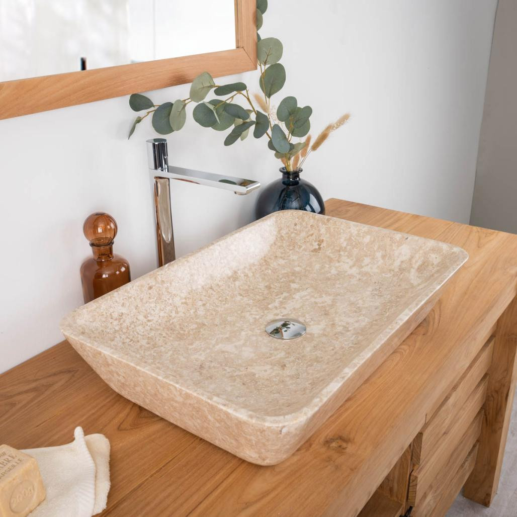 Vasque de salle de bain à poser en marbre Carmen crème 60cm Vasque de salle de bain à poser en marbre Carmen crème 60cm