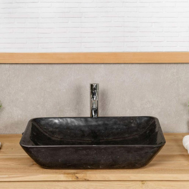 Vasque de salle de bain à poser en marbre Carmen 60 cm noir