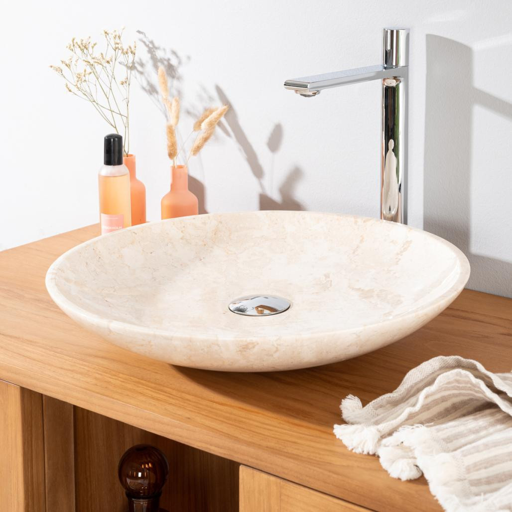 Grande vasque ronde à poser en marbre Lysom 45cm crème