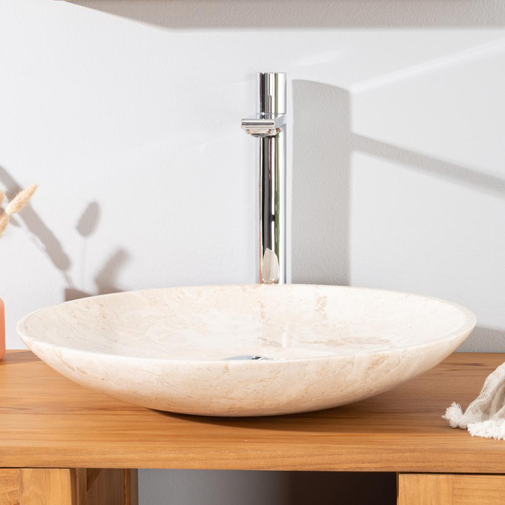 Grande vasque ronde à poser en marbre Lysom 45cm crème