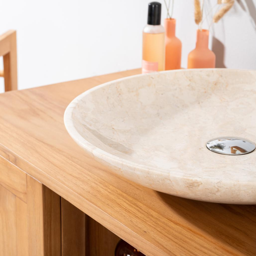 Grande vasque ronde à poser en marbre Lysom 45cm crème