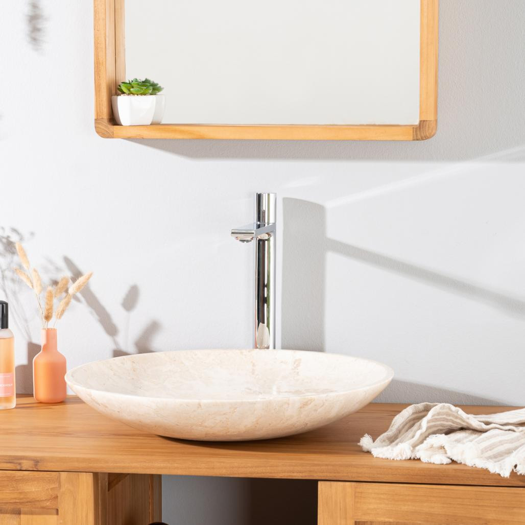 Grande vasque ronde à poser en marbre Lysom 45cm crème
