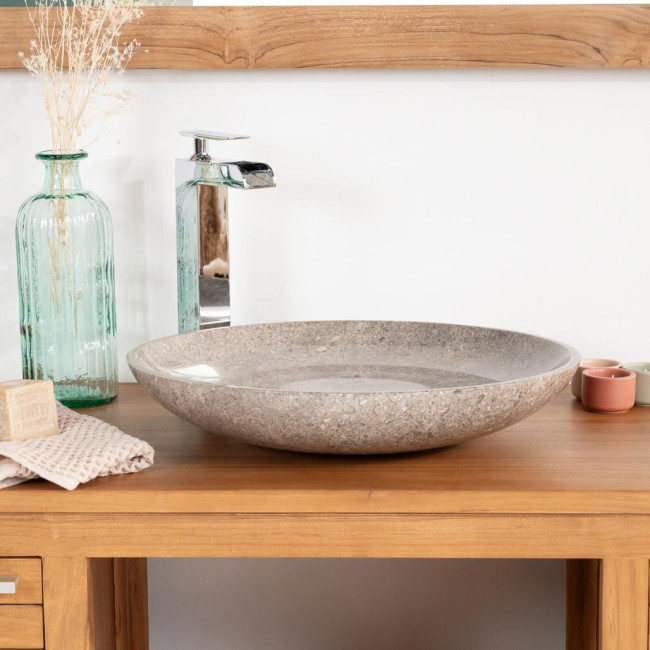 Grande vasque ronde en marbre salle de bain Lysom 45 gris