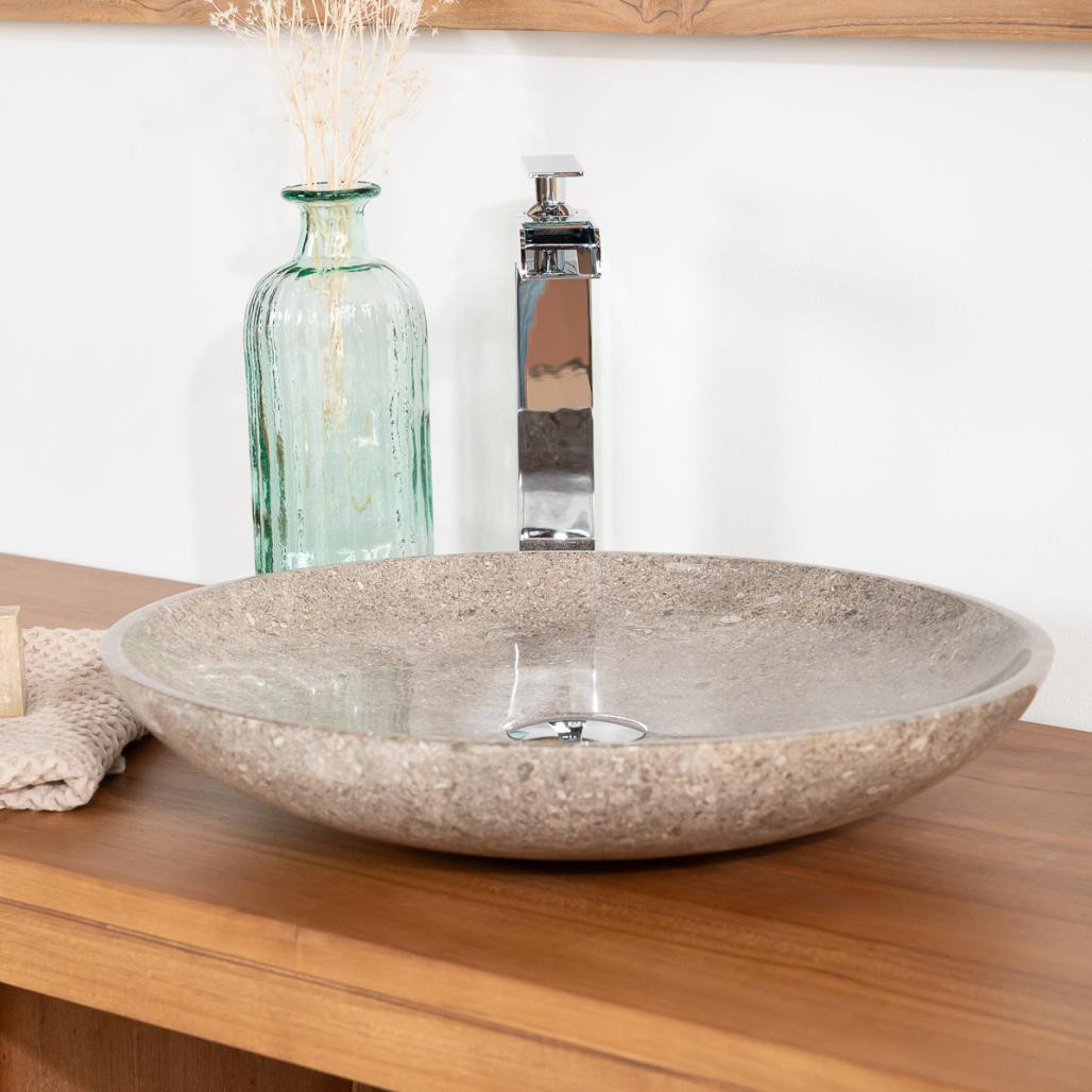 Grande vasque ronde en marbre salle de bain Lysom 45 gris