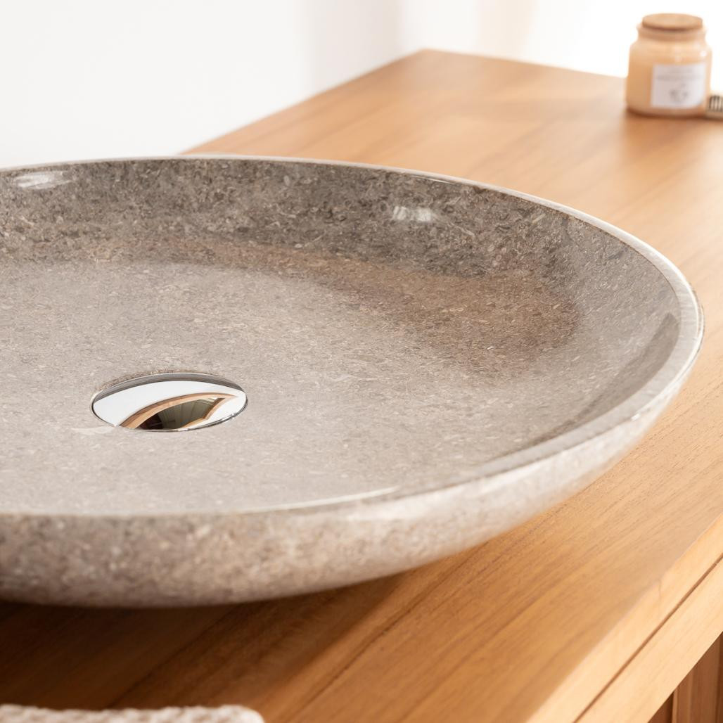 Grande vasque ronde en marbre salle de bain Lysom 45 gris