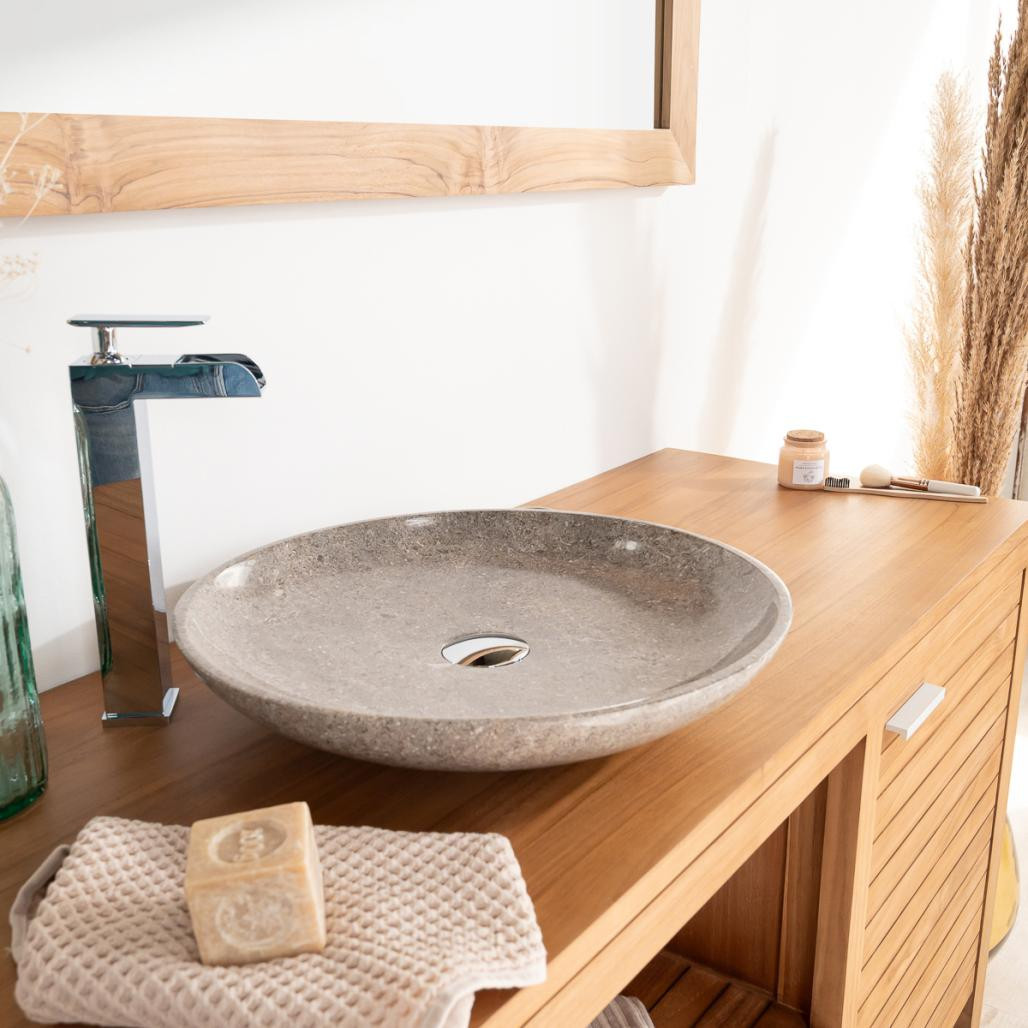 Grande vasque ronde en marbre salle de bain Lysom 45 gris