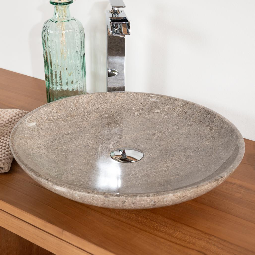 Grande vasque ronde en marbre salle de bain Lysom 45 gris