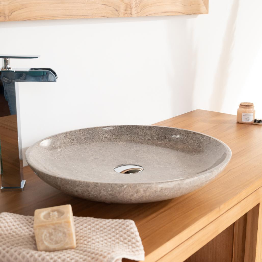 Grande vasque ronde en marbre salle de bain Lysom 45 gris