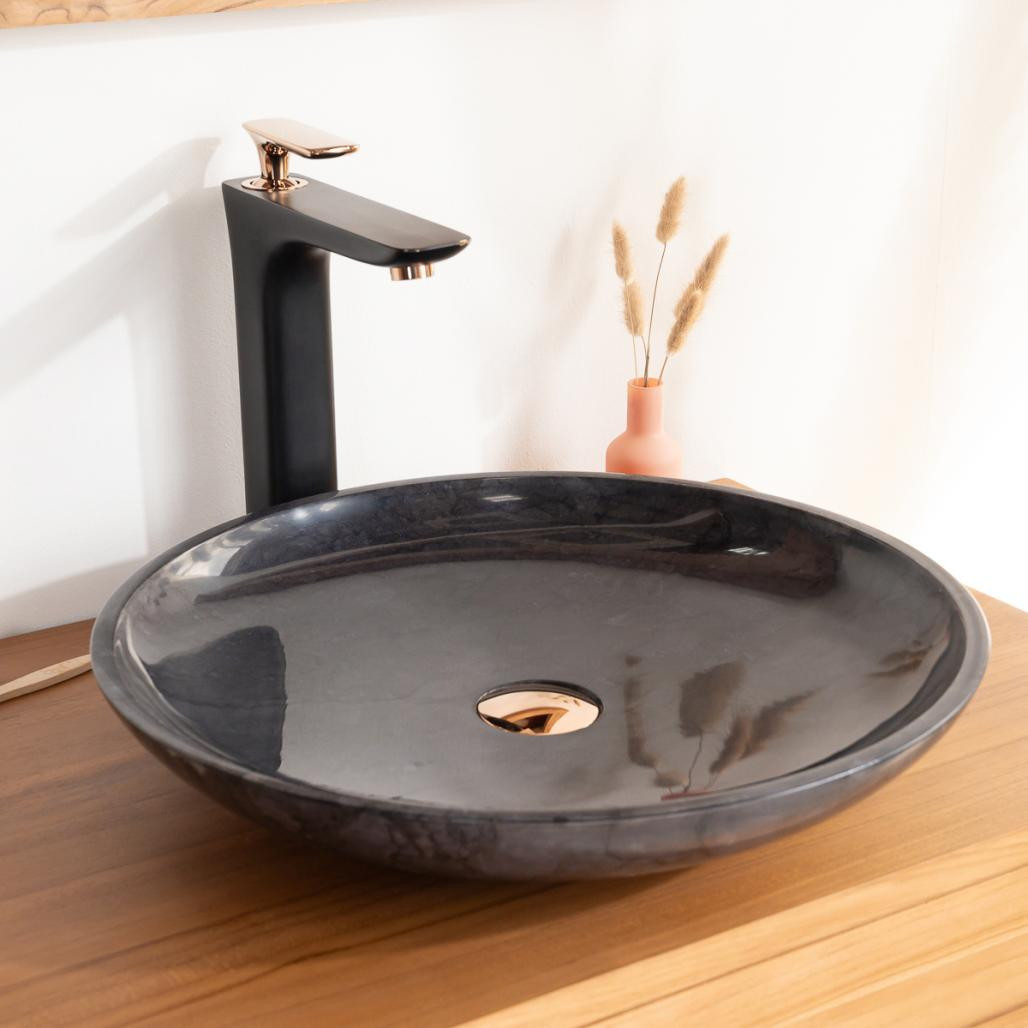 Vasque salle de bain ronde à poser Lysom 45cm noir