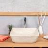 Vasque salle de bain carré en marbre Carmen 40 cm crème
