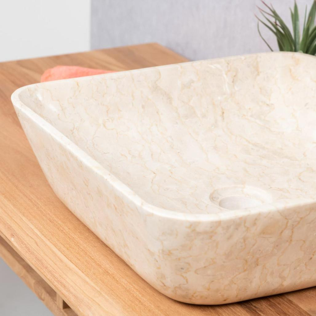 Vasque salle de bain carré en marbre Carmen 40 cm crème Vasque salle de bain carré en marbre Carmen 40 cm crème