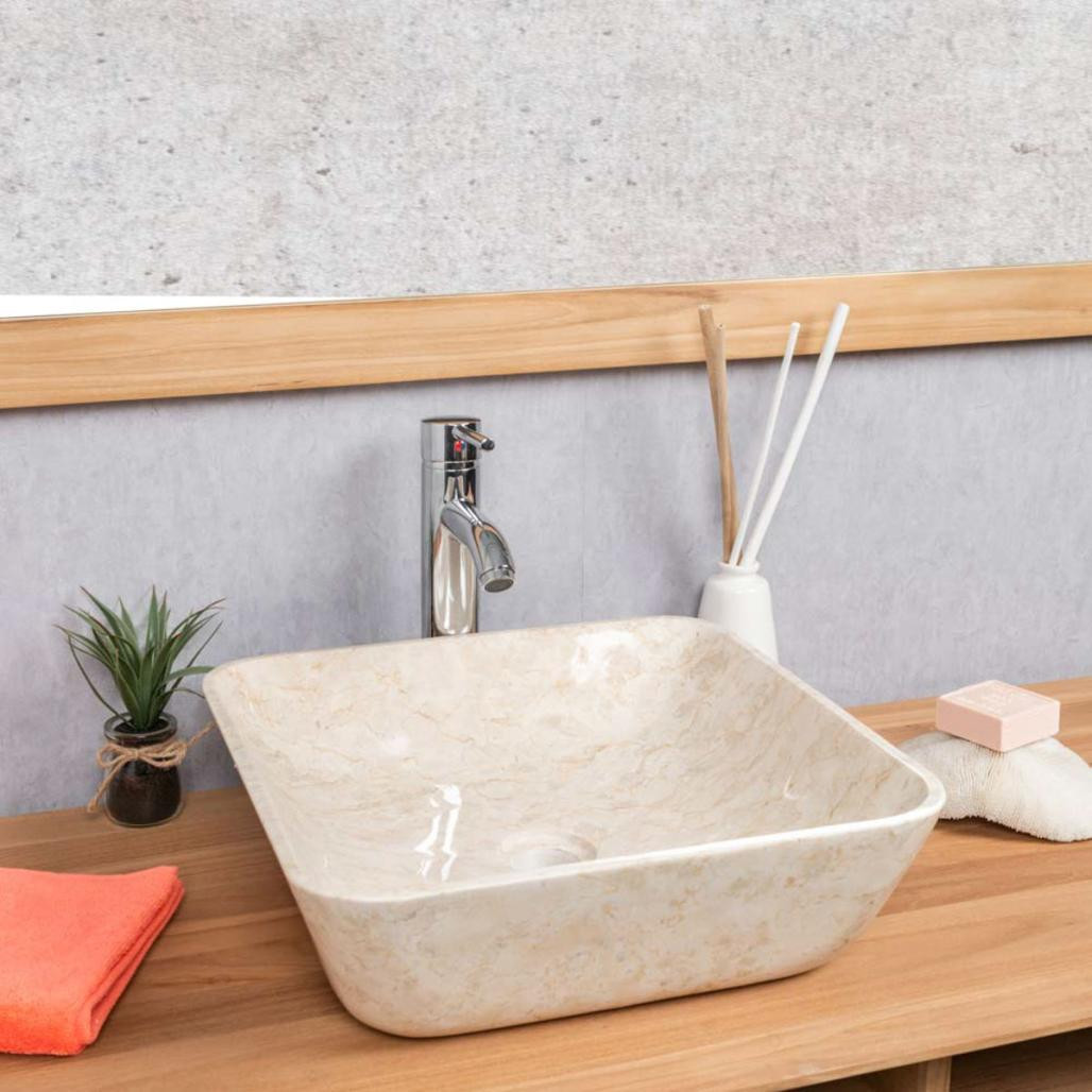 Vasque salle de bain carré en marbre Carmen 40 cm crème Vasque salle de bain carré en marbre Carmen 40 cm crème