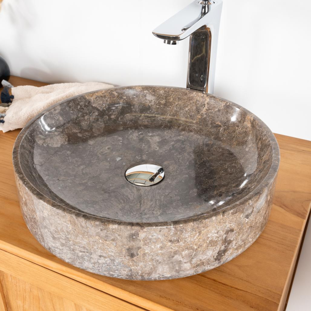 Vasque de salle de bain à poser en marbre Mino gris