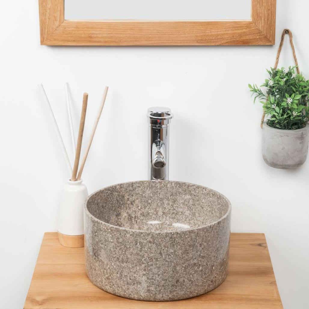 Vasque en marbre ronde pour salle de bain Ulysse 30 cm gris
