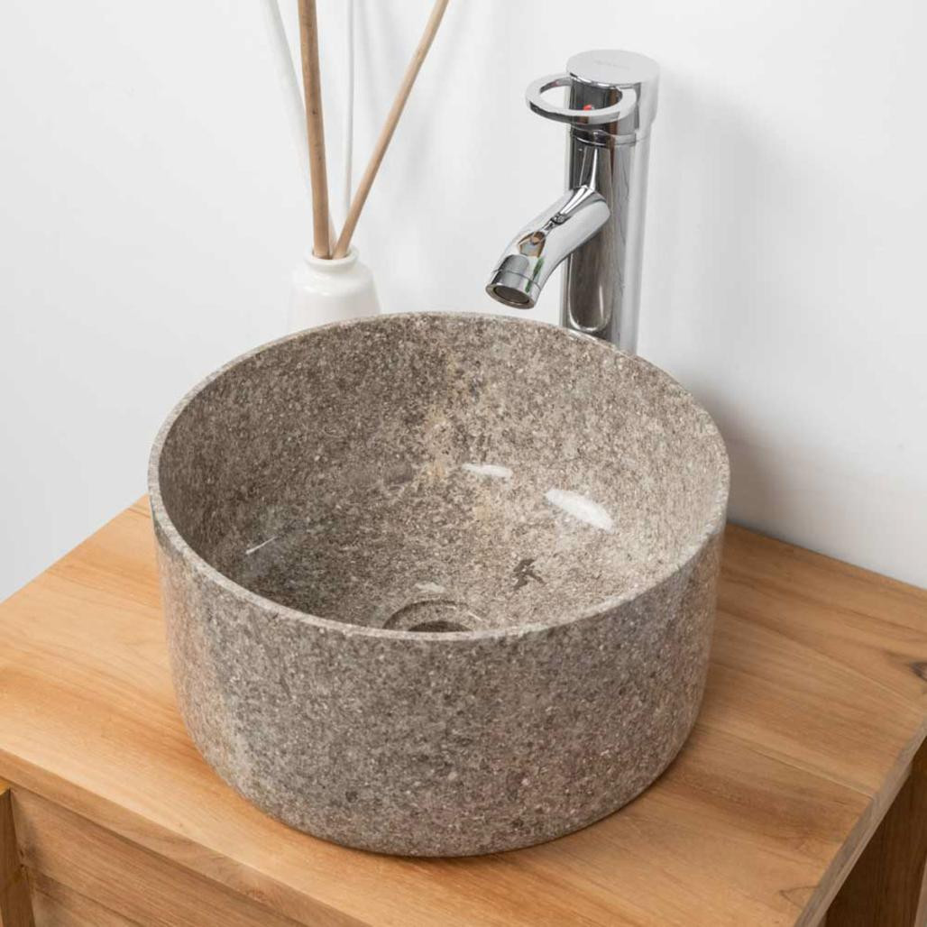Vasque en marbre ronde pour salle de bain Ulysse 30 cm gris