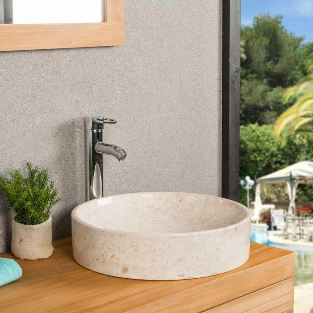 Grande vasque à poser en marbre Mino 42cm creme