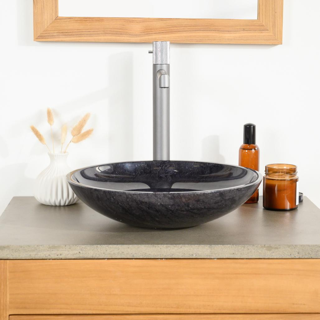 Vasque ronde en marbre à poser Lysom 35cm noir Vasque ronde en marbre à poser Lysom 35cm noir