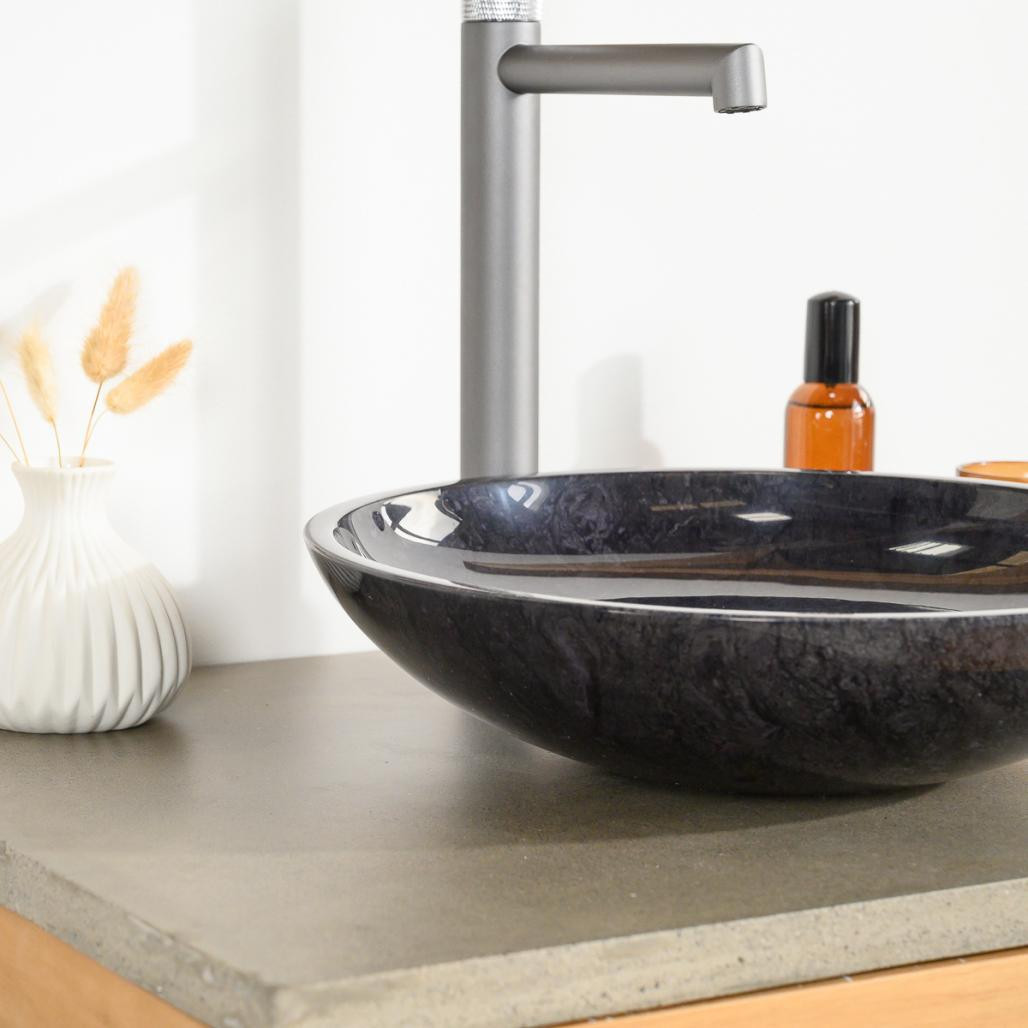 Vasque ronde en marbre à poser Lysom 35cm noir Vasque ronde en marbre à poser Lysom 35cm noir