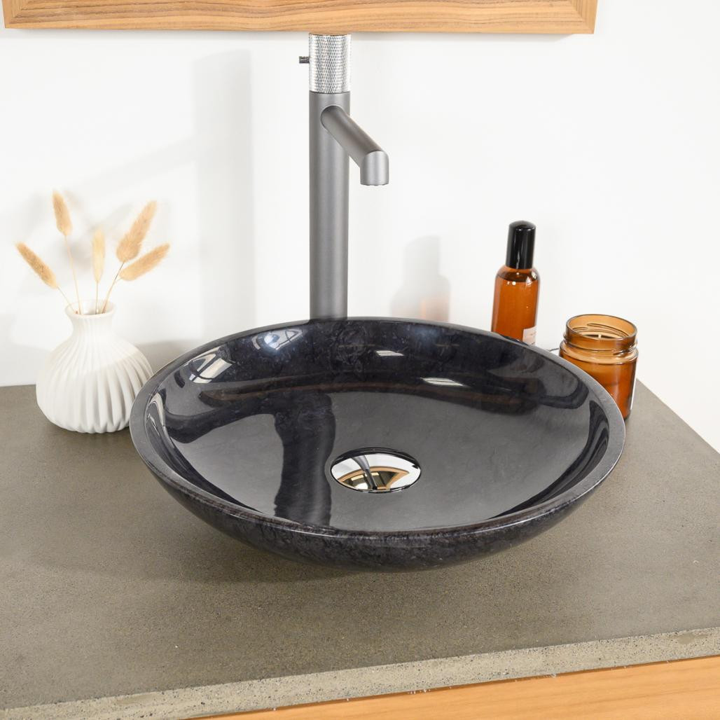 Vasque ronde en marbre à poser Lysom 35cm noir Vasque ronde en marbre à poser Lysom 35cm noir