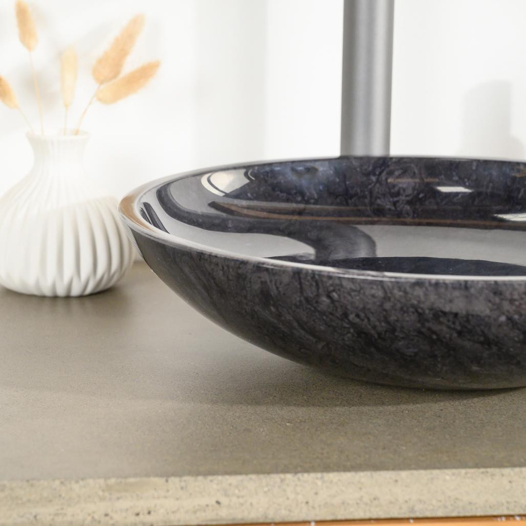 Vasque ronde en marbre à poser Lysom 35cm noir Vasque ronde en marbre à poser Lysom 35cm noir