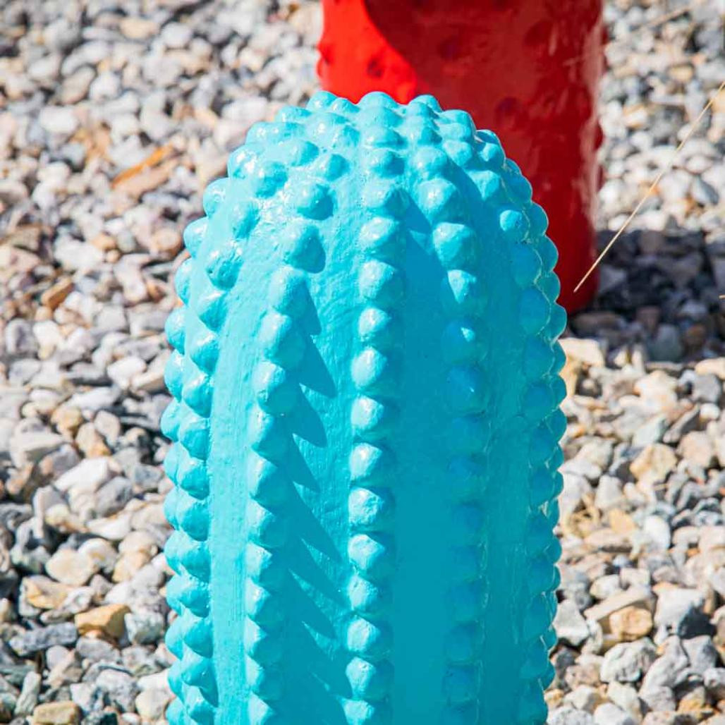 Statue cactus jardin deco bleu 30 cm