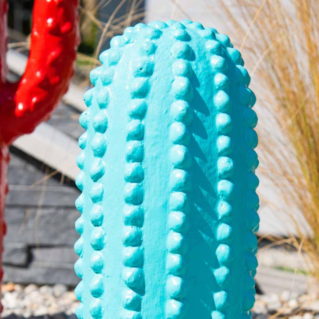 Statue cactus jardin deco bleu 30 cm