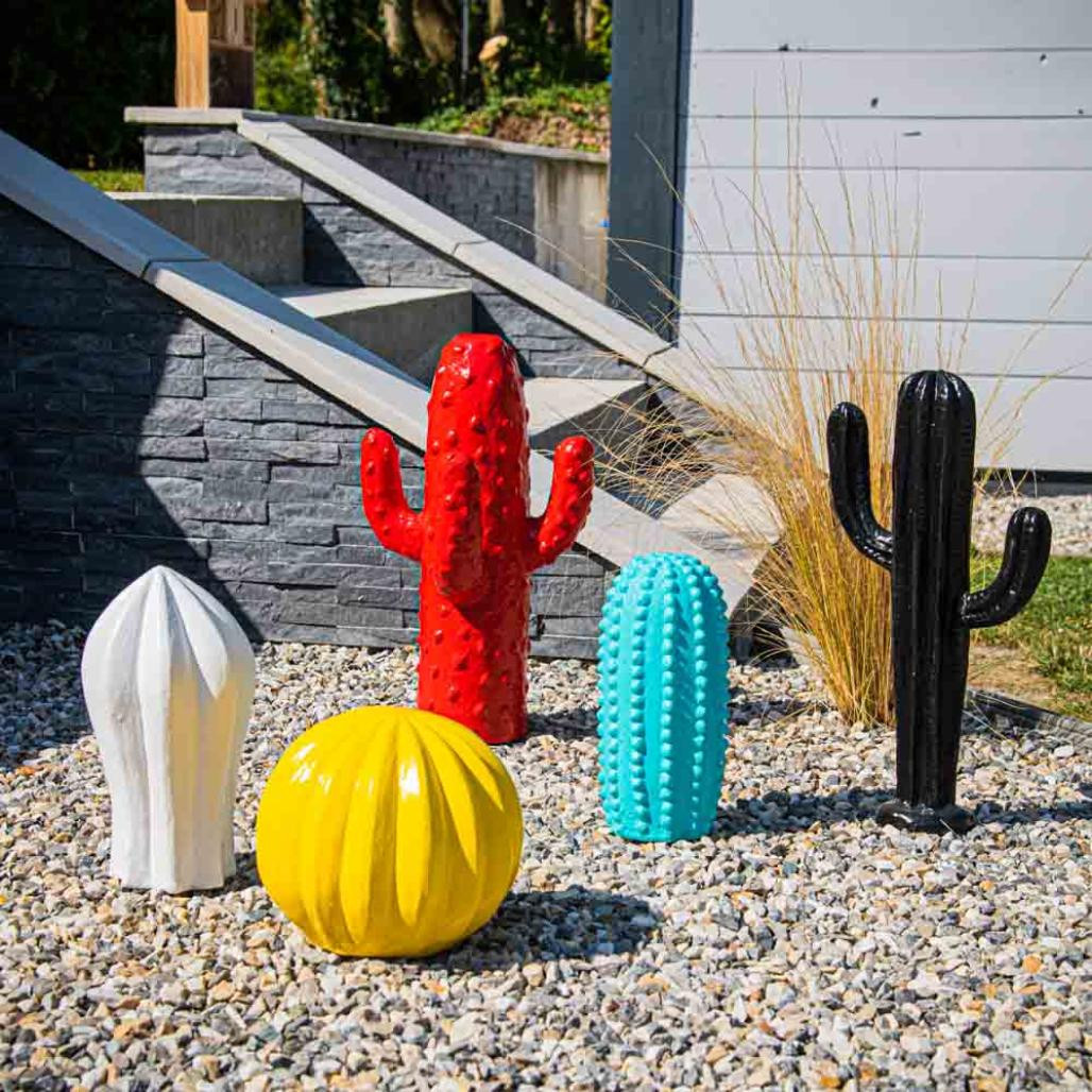 Statue deco cactus boule jaune 20cm Statue deco cactus boule jaune 20cm