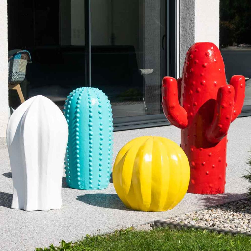 Sculpture jardin cactus blanc 70cm Sculpture jardin cactus blanc 70cm
