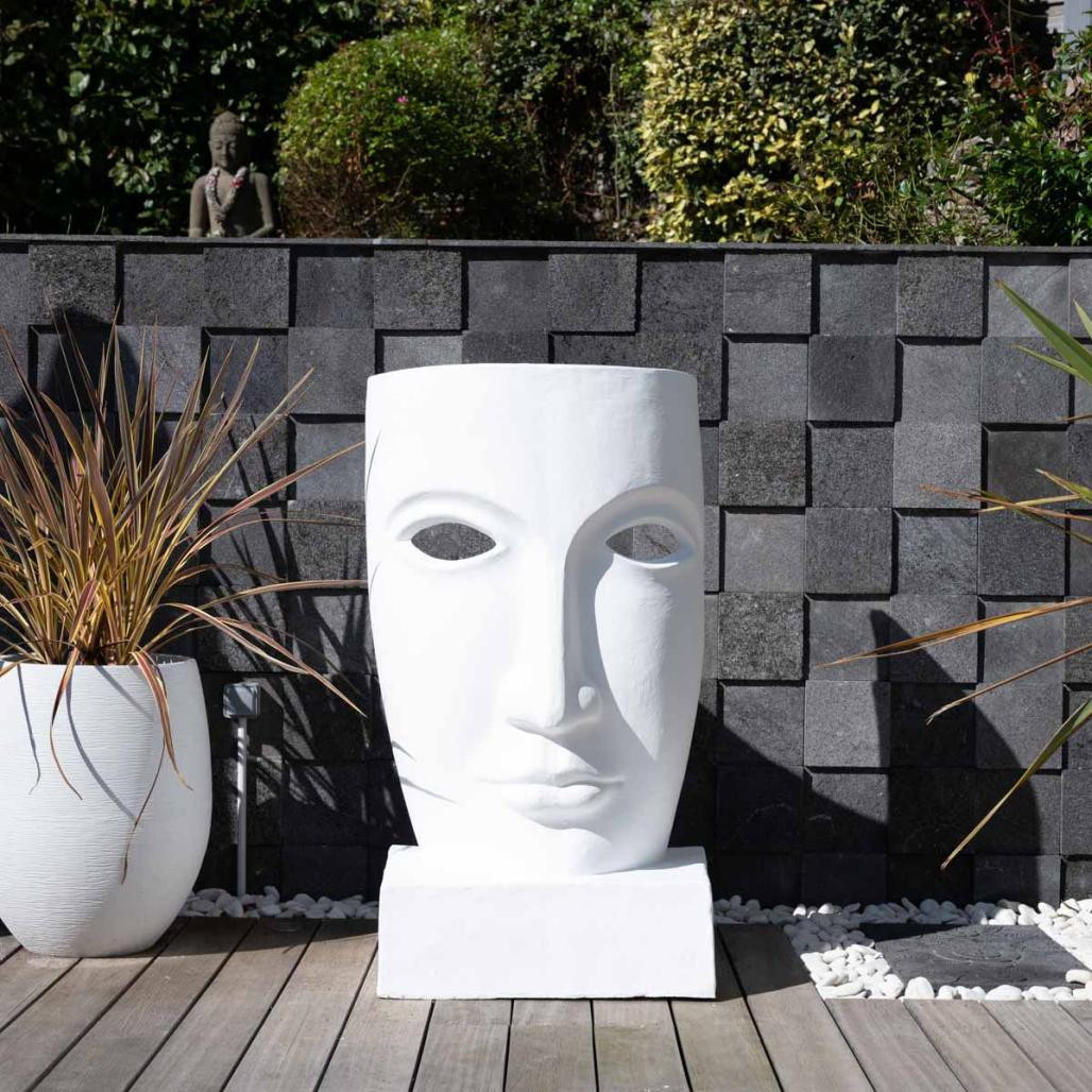 Grande statue de jardin visage design blanc Grande statue de jardin visage design blanc
